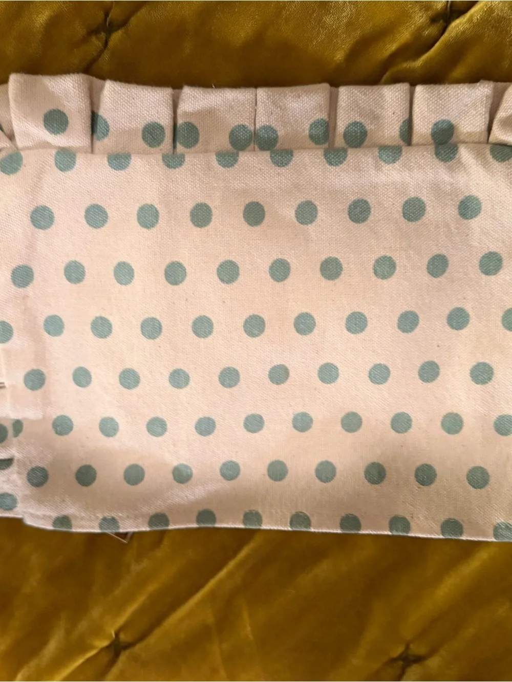 **RARE**Sezane Polka Dot Ruffle cosmetic bag Light Blue and White
